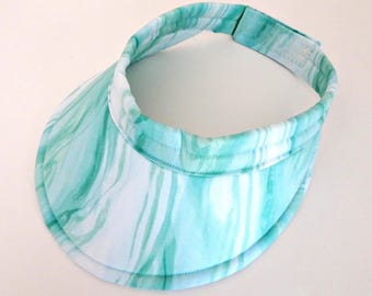 Aqua Blue Fabric Beach Sun Visor: Adult Size Adjustable Summer Hat