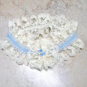 Ivory Lace Wedding Garter, Blue Garter, Bride&#39;s Gift, Something Blue,Vintage Ivory Lace, Victorian, Traditional Lace Garter, Blue Beaded