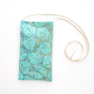 Pochette pour téléphone portable - Porte-monnaie pour téléphone - Étui à lunettes - Pochette à sangles en tissu batik turquoise - Tropical - Sac bohème - Mini sacoche - Porte-monnaie à bandoulière pour téléphone