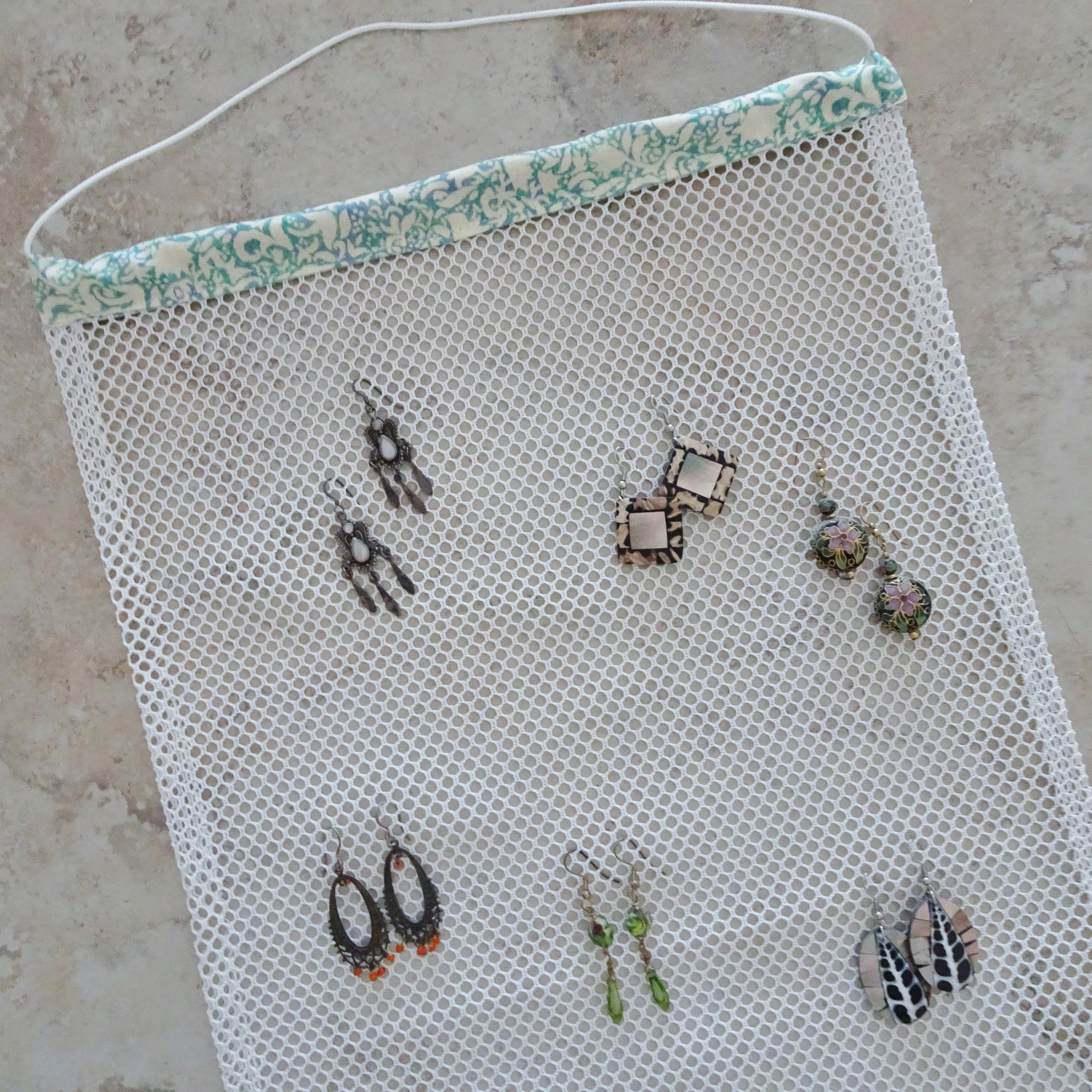 Earring Organizer White Mesh Fabric Earring Holder Earring Storage Wall Hanging Earring Storage Ornate Aqua Fabric Accent Gift for Her Etsy