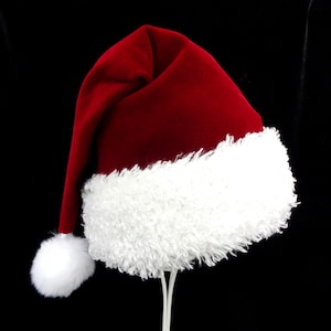 Dark Red Velvet Santa Hat, Classic Adult Size Santa Hat, Christmas Party Hat, Christmas Holiday Hat,