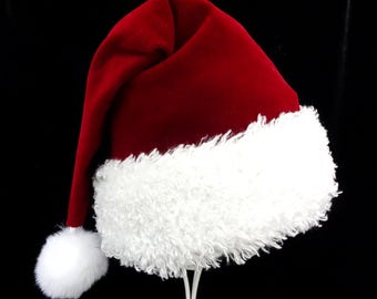 Dark Red Velvet Santa Hat: Adult Christmas Holiday Party Hat