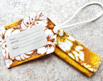 Ensemble d'étiquettes de bagage et de revêtements pour poignées en tissu hibiscus hawaïen
