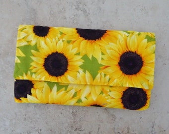 Coupon Organizer, Receipt Organizer, Coupon Wallet, Yellow Sunflower Print Fabric, Gift for Mom, Card Stock Dividers, Shoppers Organizer