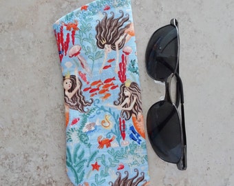 Eyeglass Case, Sunglasses Case, Mermaid Eyewear Case, Beach, Fabric Case for Sunglasses, Mermaids, Under the Sea, Eyewear Case