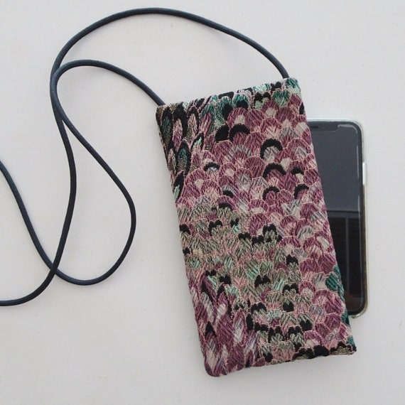 Tapestry Fabric Cell Phone Pouch Strapped Small Purse Eyeglass
