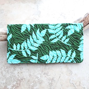 Checkbook Cover, Checkbook Wallet, Turquoise Tropical Leaf Fabric Check Case, Beach, Bill Fold Wallet, Check Book Organizer, Receipt Wallet
