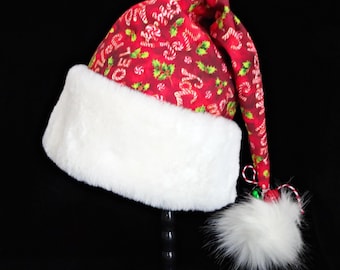 Red Christmas Cheer Santa Claus Hat, Adult Size Holiday Celebration Attire