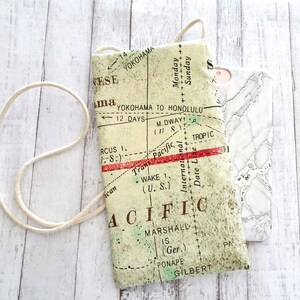 Porte-monnaie pour téléphone - Pochette pour téléphone portable - Mini sacoche - Porte-monnaie en tissu représentant une carte du monde - Porte-monnaie pour lunettes - Petit porte-monnaie - Pochette de cou - Plage - Pochette pour téléphone
