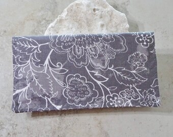 Gray Floral Fabric Checkbook Cover, Checkbook Wallet, Gray Floral Print Fabric, Bill Fold Wallet, Organizer, Receipt Wallet, Gift for Mom