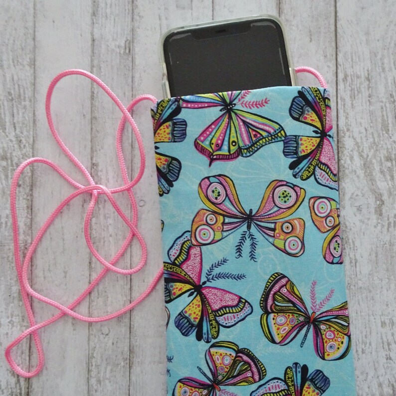 Eyeglass Pouch Purple Purse for Cell Phone Cell Pouch Butterfly Fabric Pouch Small Purse Strapped Cell Phone Purse Boho Pouch