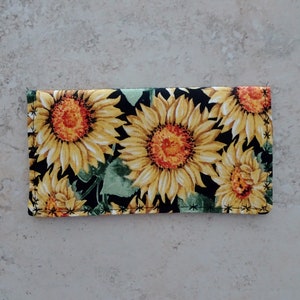 Karo Hülle, Brieftasche, Gelb Sonnenblumen Stoff Karo, Cottage Floral, Quittung Portemonnaie, Stoff-Checkbook-Etui