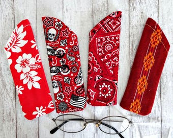 Red Fabric Reader Eyeglass Case: Tropical, Biker, Southwestern, Paisley