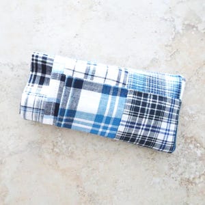 Estuche para gafas con doble bolsillo, funda para gafas, funda para gafas de sol/lectura, tela patchwork de cuadros madrás, estilo preppy, organizador de bolsos, funda para celular