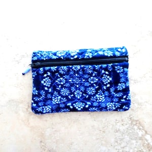 Blue Zippered Small Fabric Purse - Zippered Pouch - Fabric Coin Case - Small Purse - Blue Fabric Purse - Carry Essentials Purse