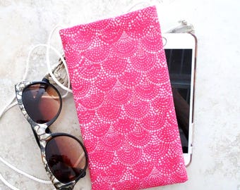 Pink Fish Scale Cell Phone Pouch, Crossbody Bag