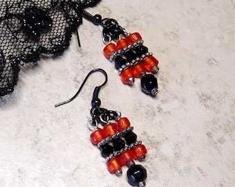 Pendientes colgantes de cuentas de cristal naranja y negro, Halloween