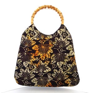 Batik Fabric Handbag, Bamboo Circular Handle Purse, Beach, Boho, Tropical Vacation Purse, Resort
