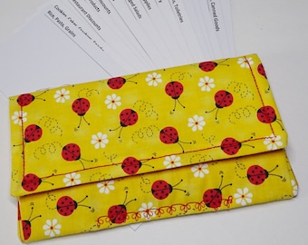 Coupon 0rganizer, Coupon Wallet, Yellow & Red Lady Bug Fabric, Receipt Organizer, Cardstock Dividers, Gift for Mom, Shoppers Gift, Country