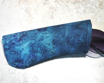 Blue Batik Fabric Sunglasses Case, Soft Case for Eye Glasses, Tropical, Boho