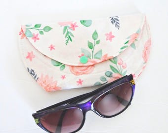 Floral Fabric Eyeglass Case, Snap Closure, Quilted Sunglasses Case