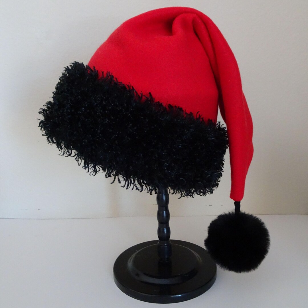 Black Fur Red Fleece Santa Hat Christmas Party Hat Bad Santa Hat Adult Santa Hat Holiday Party Host Gift Etsy