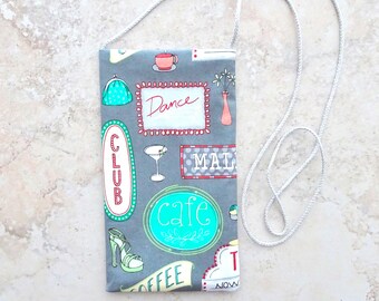 On-the-Go Fabric Cell Phone Pouch, Cotton Print Cross Body Purse (4.25" x 8")