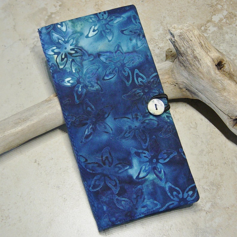 Business Card Case Journal Insert Card File Organizer Credit Card Wallet Tropical Indigo Blue Batik Fabric Wallet Boho