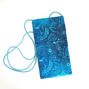Turquoise Paisley Cell Phone Pouch: Fabric Crossbody Purse