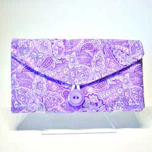 Organizador de joias de viagem, armazenamento de joias para viagens, organizador de bolso transparente, tecido paisley roxo, chique campestre, presente de viagem para ela