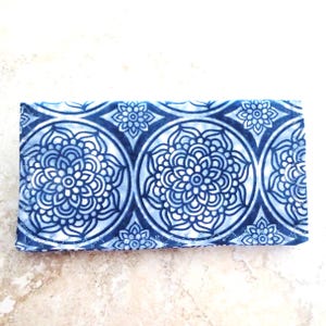 Checkbook Cover, Checkbook Wallet,Blue Medallion Fabric Wallet, Gift for Mom, Slim Billfold Wallet, Boho, Blue Fabric, Cover for Checks
