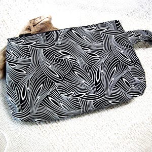 Black and White Fabric Wristlet Purse - Zippered Small Bag - Make-Up Cosmetic Bag - Carry the Essentials - Wrist Handbag - Wristlet
