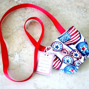 Patriotic Wine Glass Necklace - Fabric Wine Glass Hammock - USA Red, White, Blue Flag Wine Party Favor - 4th of July - Memorial Day
