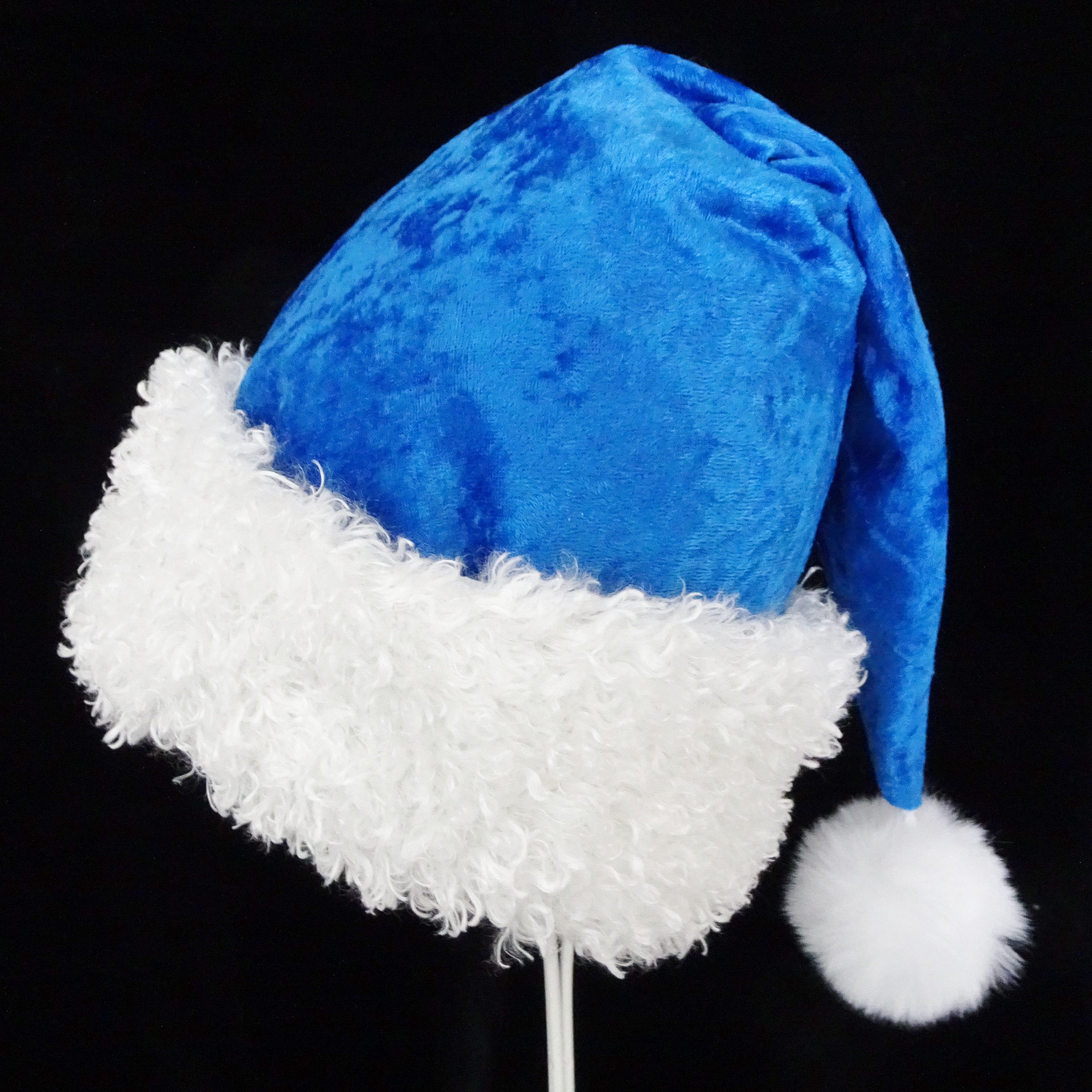 Kscd Santa Hat for Adults Blue Plush Santa Hats Velvet Christmas Hat for Home Decoration Party Supplies