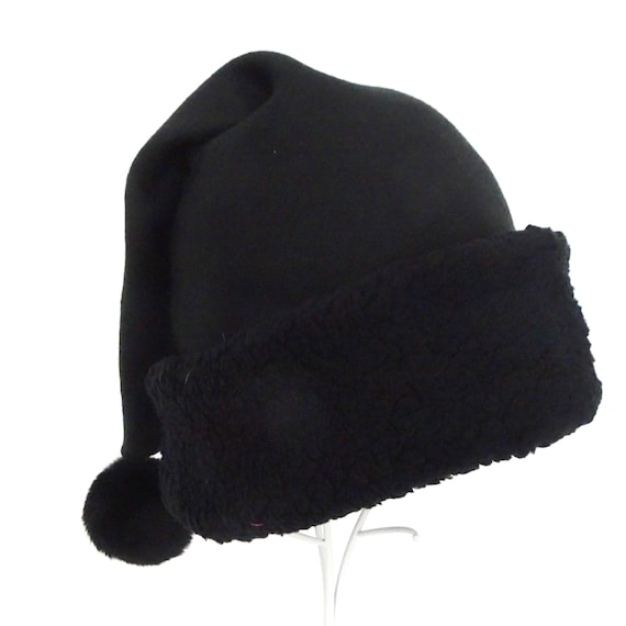 Black Fleece Santa Hat: Sherpa Faux Fur Trim, Adult Christmas Costume, Gothic