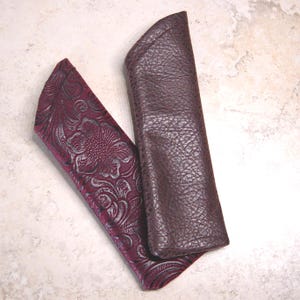Étui à lunettes de lecture - Étui de lecture en tissu - Étui à lunettes en tissus aspect cuir - Tissu à fleurs bordeaux - Tissu marron - Cadeau pour papa