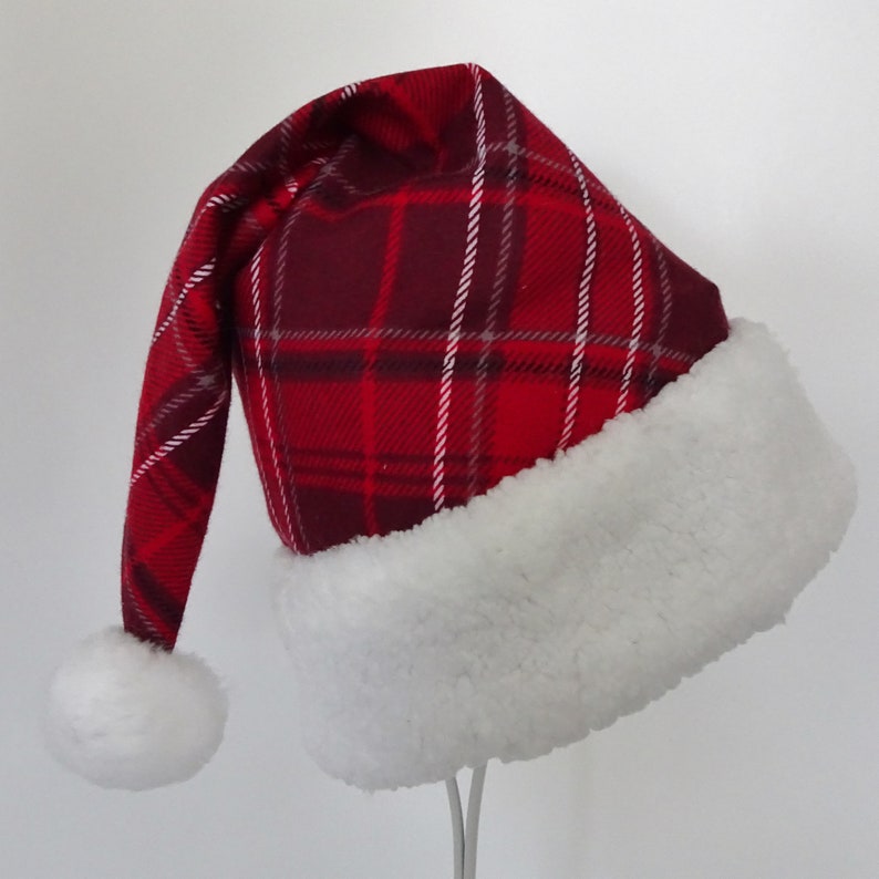Red Plaid Santa Hat Rustic Country Christmas Hat Woodland Etsy