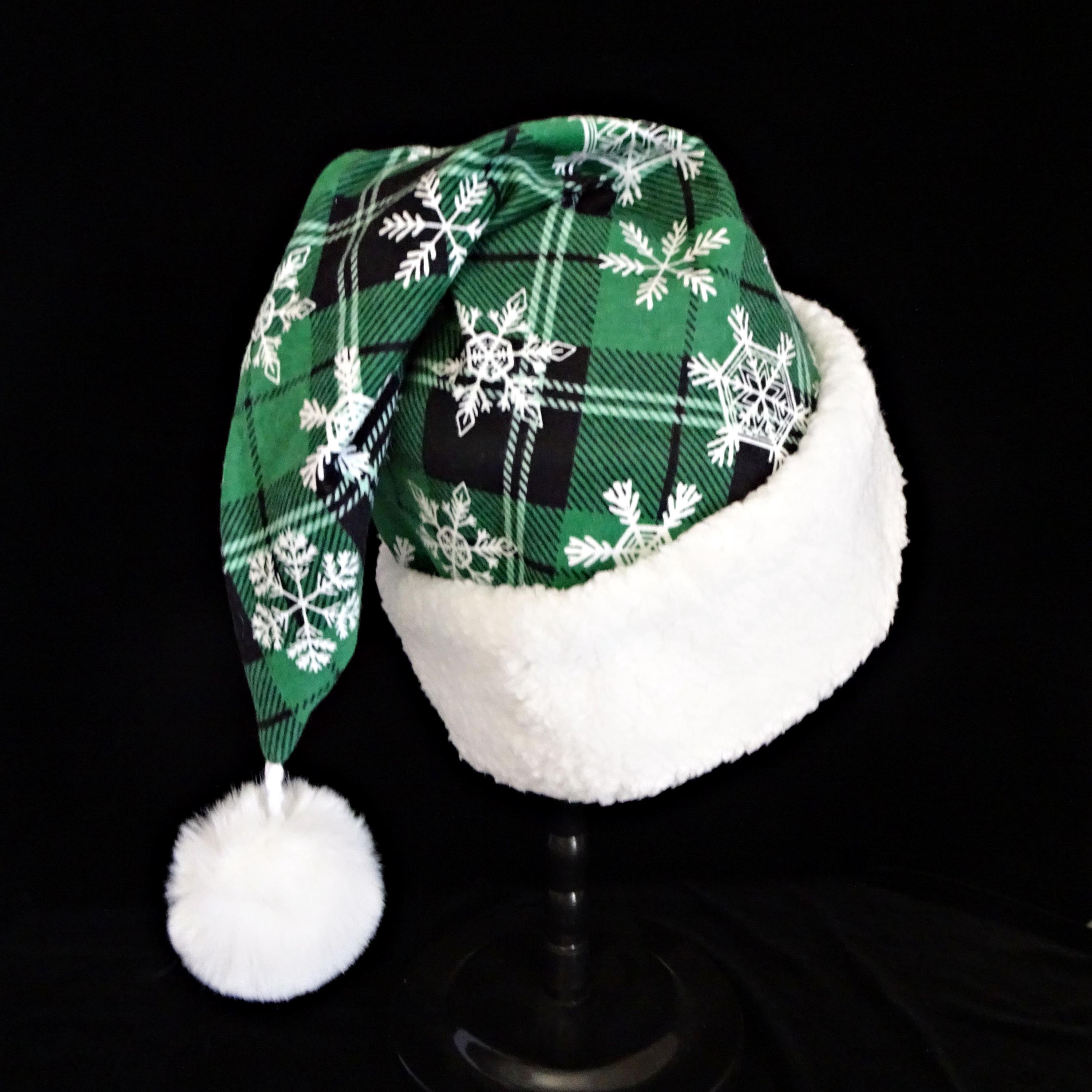 Green Plaid Santa Hat: Flannel Christmas Hat With Sherpa  display picture 3
