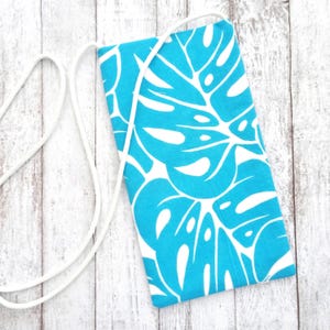 Tropical Turquoise Cell Phone Purse: Crossbody Fabric Pouch