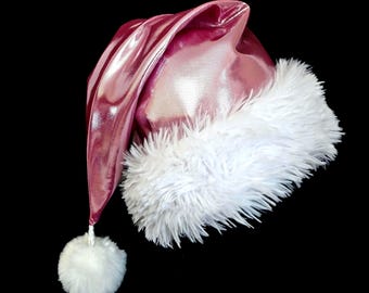 Gorro de Papá Noel metálico rosa pastel: Disfraz para fiestas navideñas (talla adulta)