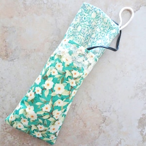 Curling Iron Travel Case, Teal & Ivory Floral Fabric Flat Iron Case, Heat Tolerant Lined Case, Travel Organizer Bag, Gift for Mom