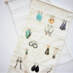 Ivory Lace and Fabric Earring Organizer, Wall Hanging Organizer for Earrings, Gift for Her, Earring Storage, Jewelry Storage