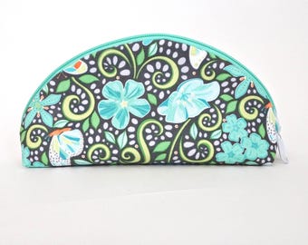 Floral Zippered Pouch, Handmade Cotton Accessory Bag