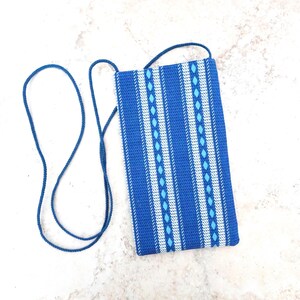 Pochette pour portable - Porte-monnaie - Poche supplémentaire - Porte-monnaie en tissu rayé bleu - Pochette à sangles - Petit sac à main - Carry Essentials Purse