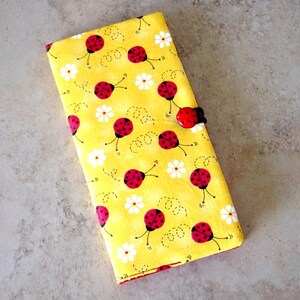 Cartera para tarjetas de crédito, organizador de tarjetas para diario, tarjetero, tarjetero de tela con diseño de mariquita, estilo rústico