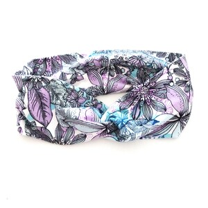 Turban Headband, Hairband, Blue & Purple Floral Stretch Fabric Hairband, Yoga Hairband, Adult Hairband, Wide Hairband