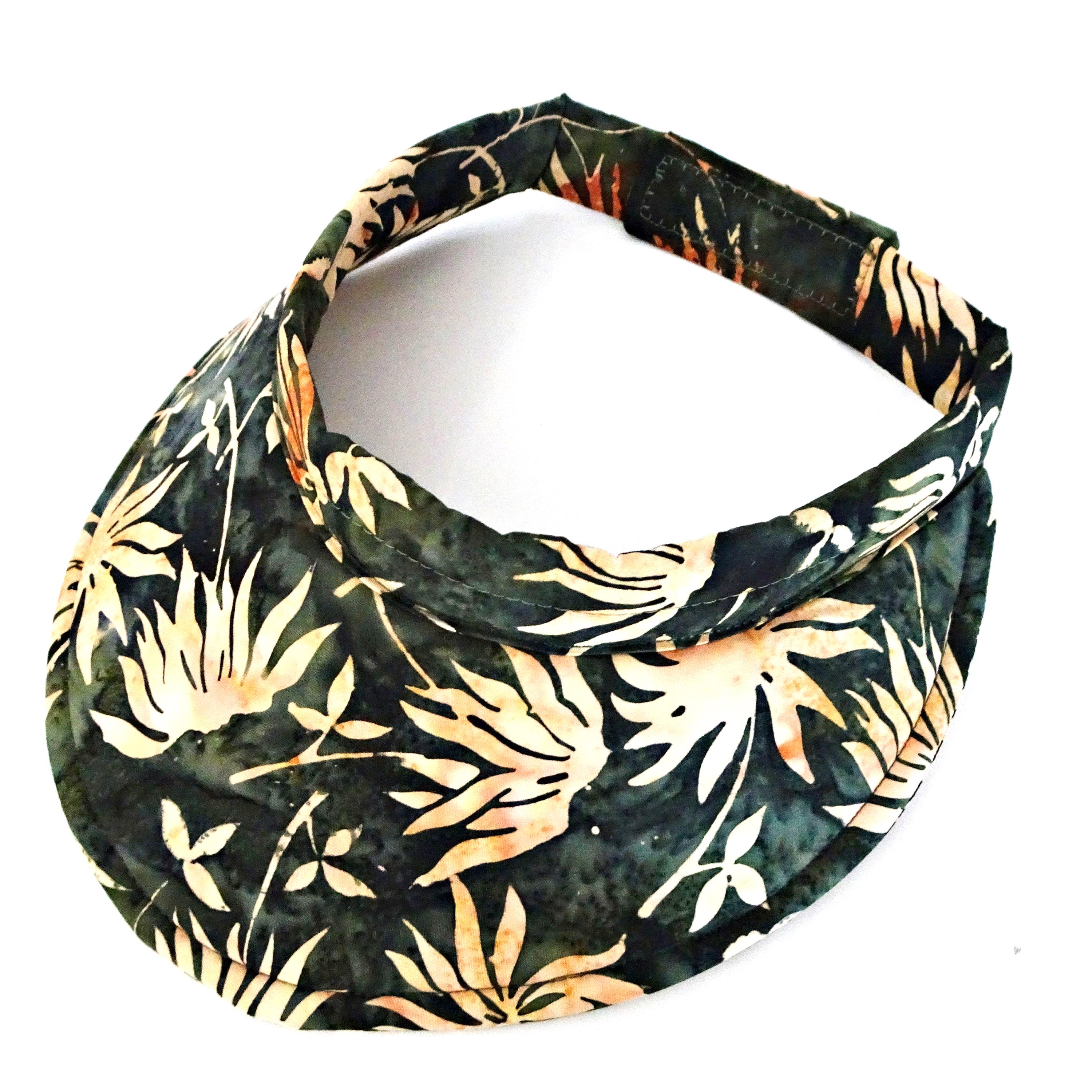 Batik Olive Green & Tan Fabric Sun Visor Hat, Adjustable - Etsy display picture 1