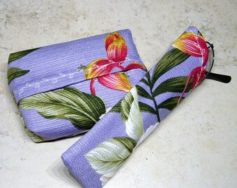 Estuche para vasos y pañuelos con estampado floral de corteza de árbol - Estampado tropical morado