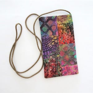 Batik Patchwork Cell Phone Purse: Minimal Boho Crossbody Pouch