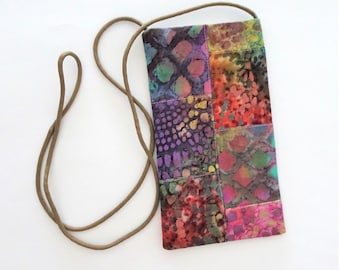 Batik Patchwork Cell Phone Purse: Minimal Boho Crossbody Pouch